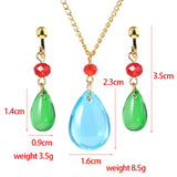 Howl's Moving Castle Green Crystal Earrings & Necklace